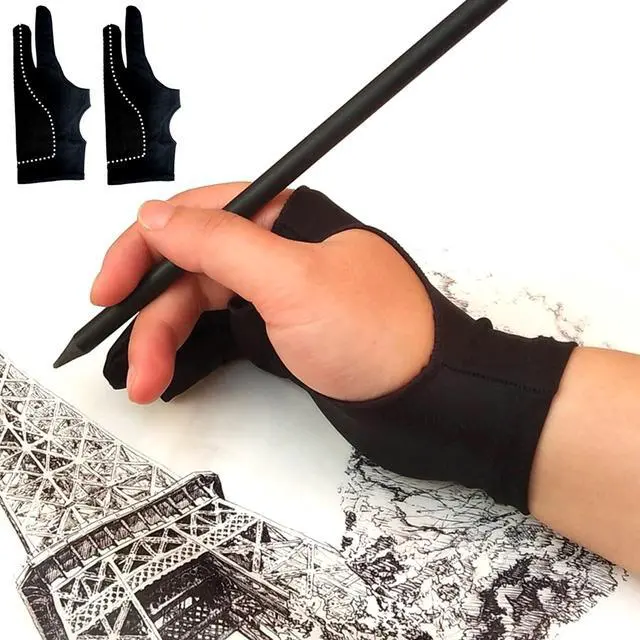 Main image of Drawing Glove, Digital Art Glove for Graphic Tablet, Artist Gloves with Two Fingers for iPad, Paper Sketching, Smudge Guard, Palm Rejection, Suitable for Left and Right Hand (2 PCS, Small)