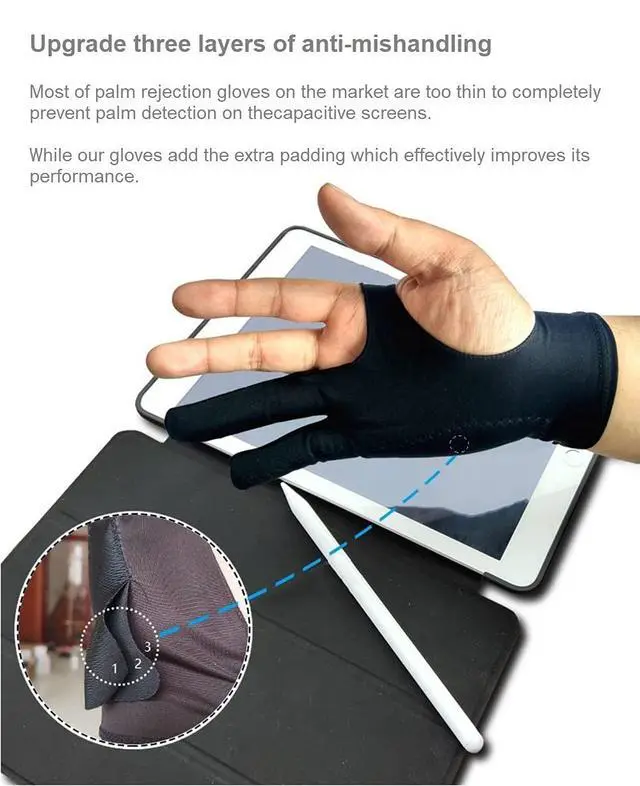 Alt view image 3 of 7 - Drawing Glove, Digital Art Glove for Graphic Tablet, Artist Gloves with Two Fingers for iPad, Paper Sketching, Smudge Guard, Palm Rejection, Suitable for Left and Right Hand (2 PCS, Small)