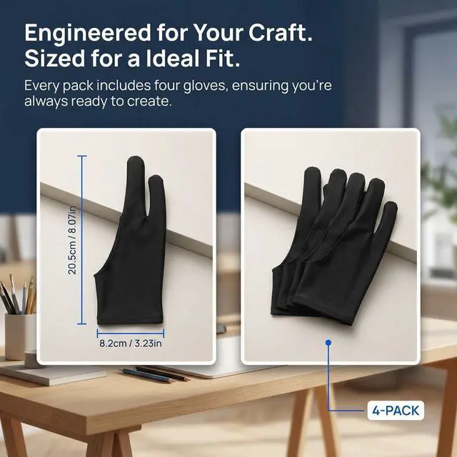 Alt view image 2 of 7 - Drawing Glove Digital Drawing Art 4 Pack Two Finger Drawing Gloves Palm Rejection for Touch Screens Graphic Tablets and Displays for Both Hands for Artists Sketching and Coloring