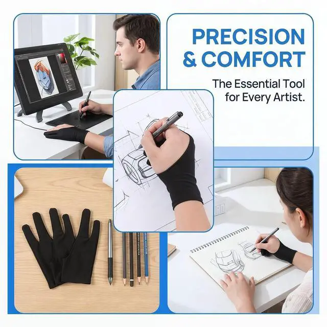 Alt view image 5 of 7 - Drawing Glove Digital Drawing Art 4 Pack Two Finger Drawing Gloves Palm Rejection for Touch Screens Graphic Tablets and Displays for Both Hands for Artists Sketching and Coloring