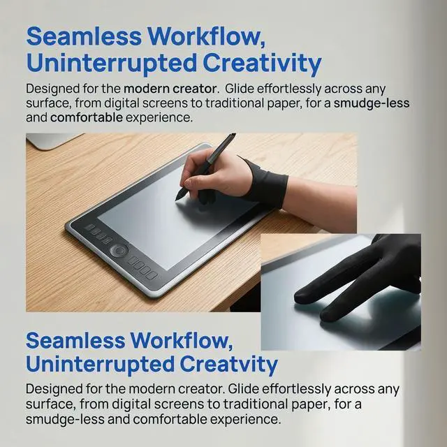 Alt view image 4 of 7 - Drawing Glove Digital Drawing Art 4 Pack Two Finger Drawing Gloves Palm Rejection for Touch Screens Graphic Tablets and Displays for Both Hands for Artists Sketching and Coloring