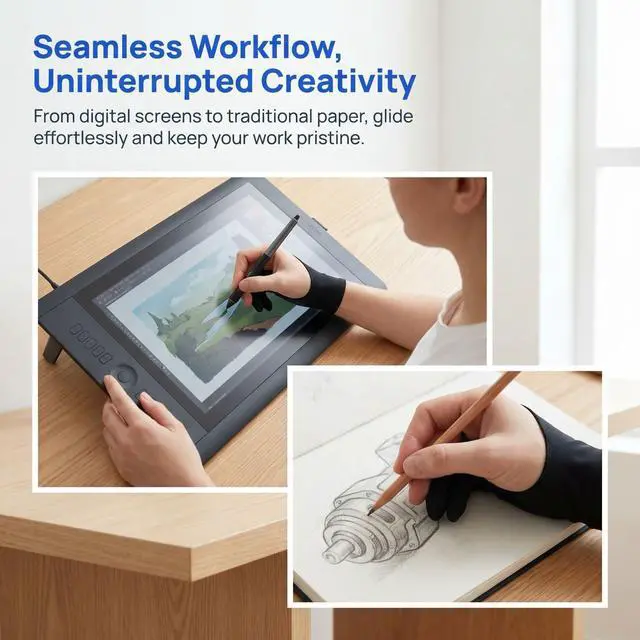 Alt view image 7 of 7 - Drawing Glove Digital Drawing Art 4 Pack Two Finger Drawing Gloves Palm Rejection for Touch Screens Graphic Tablets and Displays for Both Hands for Artists Sketching and Coloring