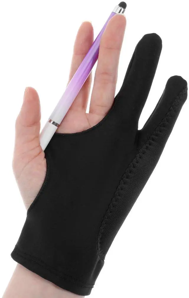 Main image of Drawing Glove Fits Left And Right Hand 3-Layer Palm Rejection Two Finger Artist Writing Gloves For Digital Drawing Tablet Paper Sketching (Medium, Black)