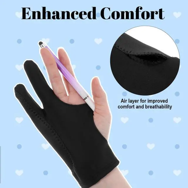 Alt view image 3 of 7 - Drawing Glove Fits Left And Right Hand 3-Layer Palm Rejection Two Finger Artist Writing Gloves For Digital Drawing Tablet Paper Sketching (Medium, Black)