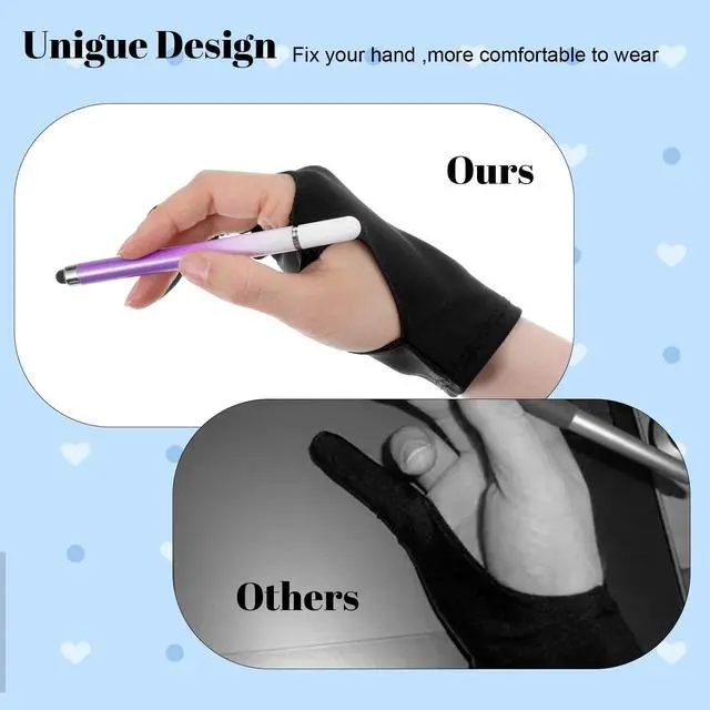 Alt view image 5 of 7 - Drawing Glove Fits Left And Right Hand 3-Layer Palm Rejection Two Finger Artist Writing Gloves For Digital Drawing Tablet Paper Sketching (Medium, Black)