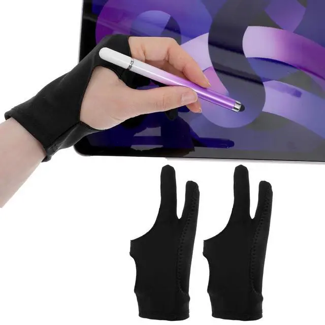 Alt view image 6 of 7 - Drawing Glove Fits Left And Right Hand 3-Layer Palm Rejection Two Finger Artist Writing Gloves For Digital Drawing Tablet Paper Sketching (Medium, Black)