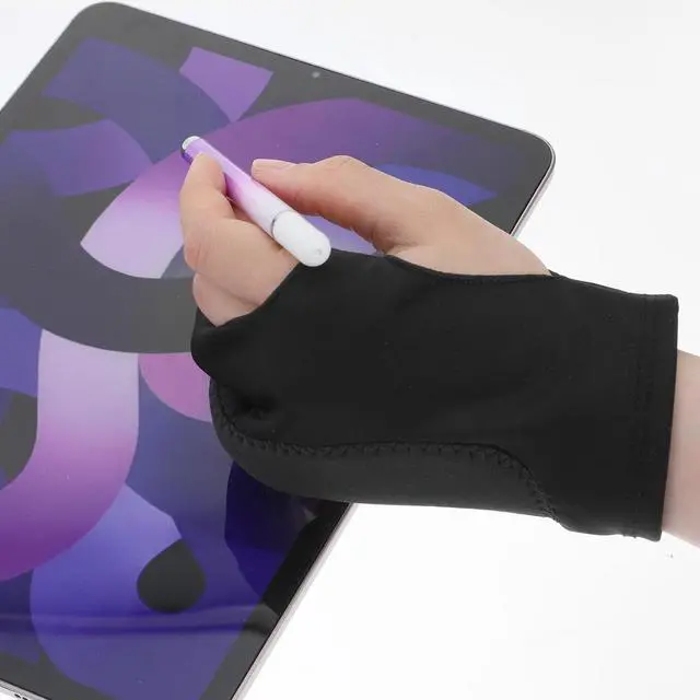 Alt view image 7 of 7 - Drawing Glove Fits Left And Right Hand 3-Layer Palm Rejection Two Finger Artist Writing Gloves For Digital Drawing Tablet Paper Sketching (Medium, Black)