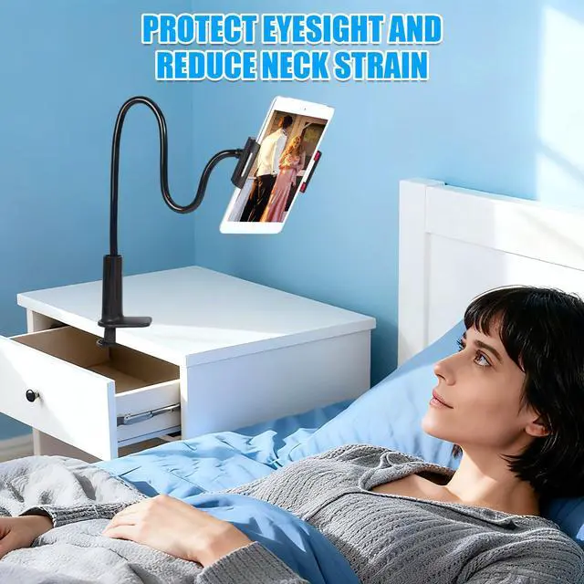 Alt view image 5 of 7 - Gooseneck Tablet Holder for Bed, Tablet Stand Clamp Flexible Long Arm Adjustable Lazy Bracket for Desk Phone Mount, Compatible with iPad mini, for Kindle, for Switch, for All 4" - 9" Devices