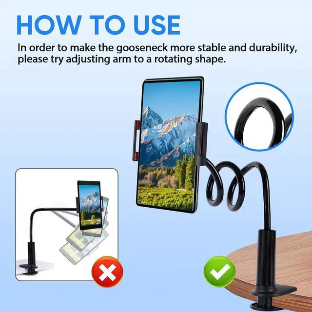 Alt view image 6 of 7 - Gooseneck Tablet Holder for Bed, Tablet Stand Clamp Flexible Long Arm Adjustable Lazy Bracket for Desk Phone Mount, Compatible with iPad mini, for Kindle, for Switch, for All 4" - 9" Devices