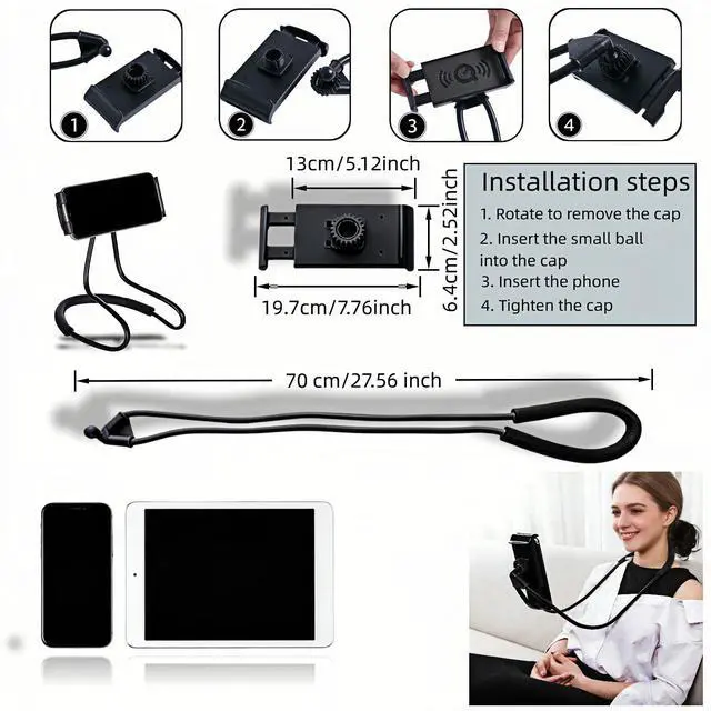 Alt view image 2 of 7 - Lazy Phone Holder, 27.6" Flexible Arm Phone Mount, Black