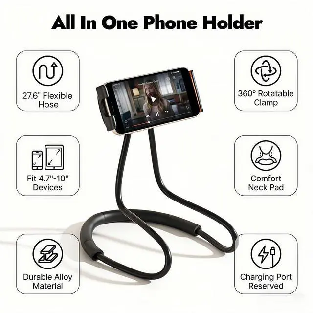 Alt view image 4 of 7 - Lazy Phone Holder, 27.6" Flexible Arm Phone Mount, Black