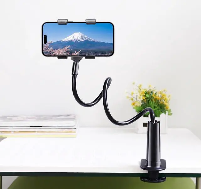 Alt view image 2 of 7 - Universal Cell Phone Holder, Universal Mobile Phone Stand, Lazy Bracket, Flexible Long Arms Clip Mount for iPhone, LG, etc.in Office Bedroom Desktop.(Black)