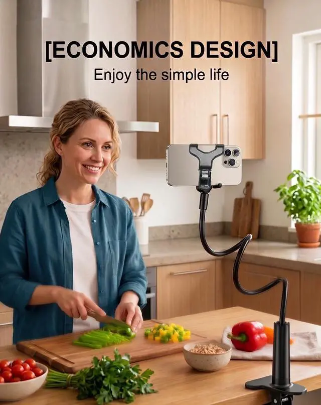 Alt view image 3 of 7 - Universal Cell Phone Holder, Universal Mobile Phone Stand, Lazy Bracket, Flexible Long Arms Clip Mount for iPhone, LG, etc.in Office Bedroom Desktop.(Black)