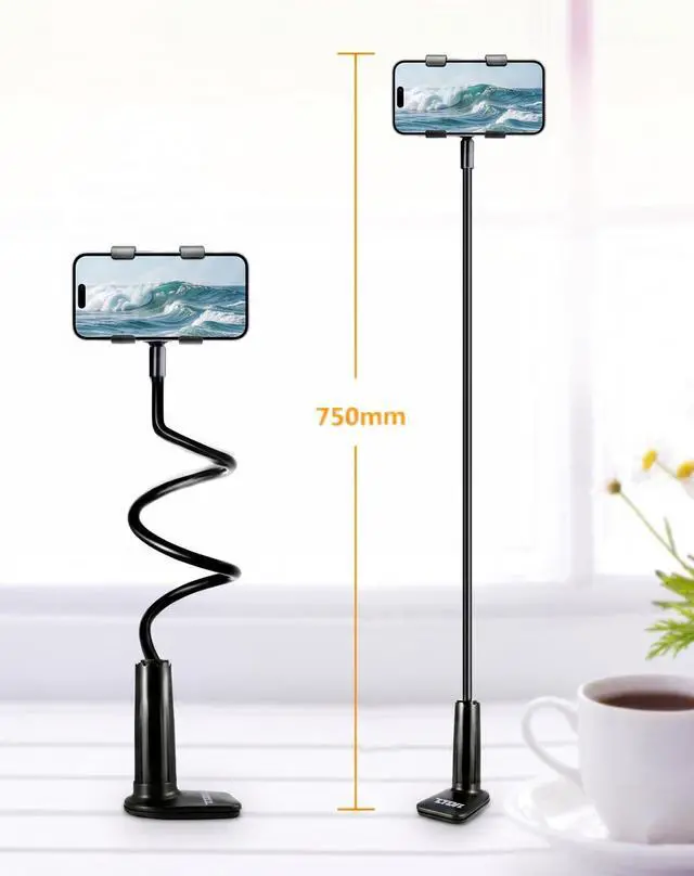 Alt view image 7 of 7 - Universal Cell Phone Holder, Universal Mobile Phone Stand, Lazy Bracket, Flexible Long Arms Clip Mount for iPhone, LG, etc.in Office Bedroom Desktop.(Black)