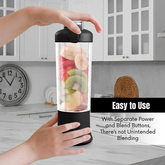 Alt view image 3 of 7 - SSKAWorldwide Portable Blender 21oz Rechargeable and Wireless Mini Personal Blender for Shakes and Smoothies, 4000mAh Battery & 6 Blades for Protein Shakes, Fruit Juicer, Gym & Travel (Black)