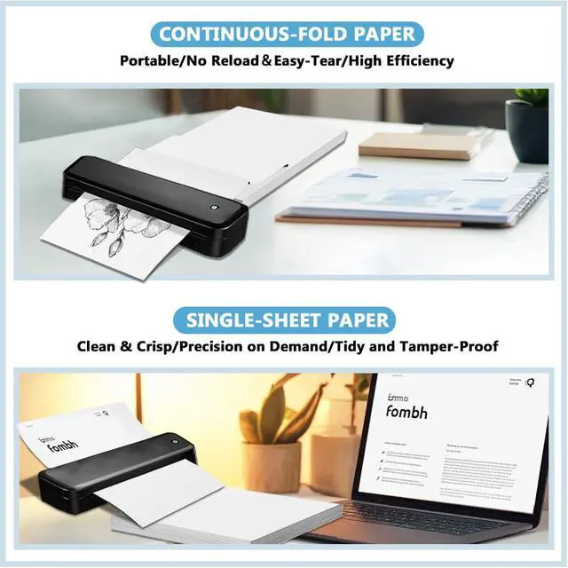 Alt view image 4 of 6 - 100 Sheets Thermal Printer Paper 8.5 x 11 US Letter Size for Portable Printer, Continuous Folding Paper for portable printers wireless for travel, Compatible with A285M/ PD-A4/ M08F-Letter/ A80/ D810