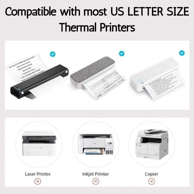 Alt view image 6 of 7 - Thermal Paper 8.5 x 11 Sheets 100 Pack | BPA Free Phenol Free Thermal Printer Paper | US Letter Thermal Printing Paper for Portable Printer | Inkless Printer Paper