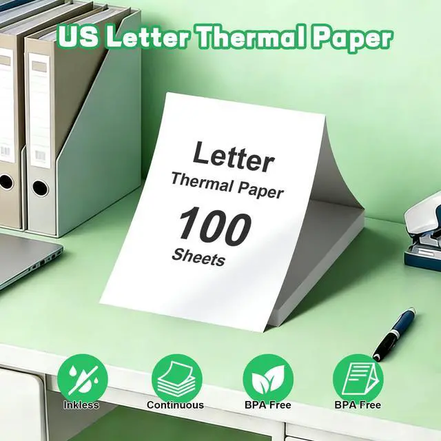 Alt view image 2 of 7 - Thermal Printer Paper 8.5 x 11 Inch, 100 Sheets US Letter Size Thermal Paper, Feeding Folded Printing Paper Compatible with N80/D80 Portable Thermal Printer for School, Work, Printing Files, Picture