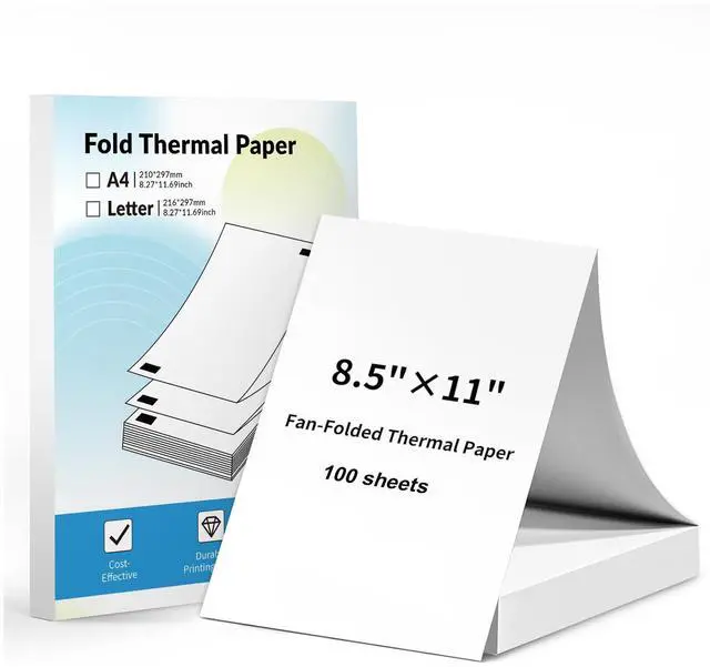 Main image of Thermal Printer Paper 8.5 x 11 Inch, 100 Sheets US Letter Size Thermal Paper, Feeding Folded Printing Paper Compatible with N80/D80 Portable Thermal Printer for School, Work, Printing Files, Picture