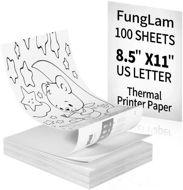 Main image of Thermal Printer Paper 8.5 x 11, US Letter Thermal Papers, Continuous Perforated Folding Paper, Compatible with JADENS/Itari M08F Printers, 100 Sheet.