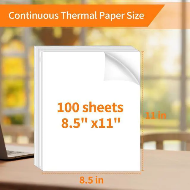 Alt view image 2 of 7 - Thermal Printer Paper 8.5 x 11, US Letter Thermal Papers, Continuous Perforated Folding Paper, Compatible with JADENS/Itari M08F Printers, 100 Sheet.