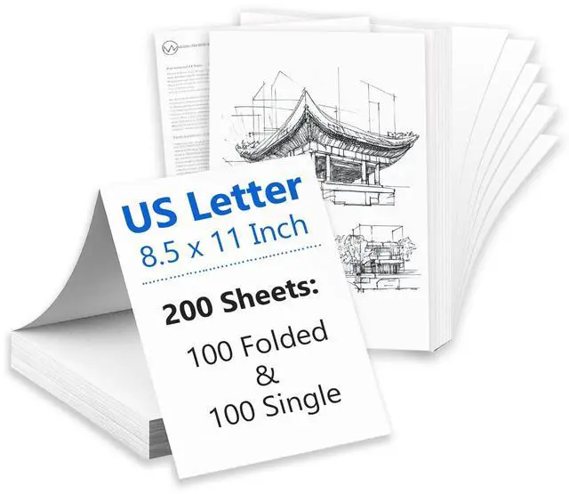 Main image of 200 Sheets Thermal Printer Paper 8.5 x 11 Inches Multi-Type Kit (100 Folded & 100 Single), US Letter Size for N80/ A28U/ PD-A4 Portable Printer, Inkless and Wireless Printers