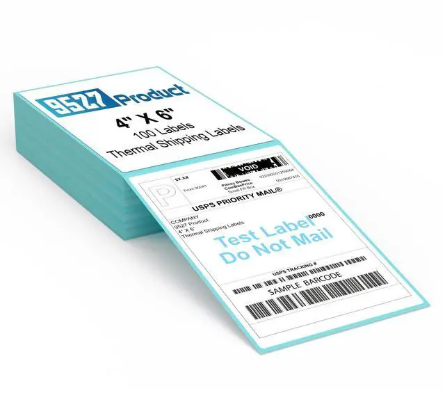 Main image of Fanfold 4 x 6 Direct Thermal Labels with Blue Background Paper Perforated Shipping Labels for Thermal Printers, 100 Label per Stack, 1 Stack
