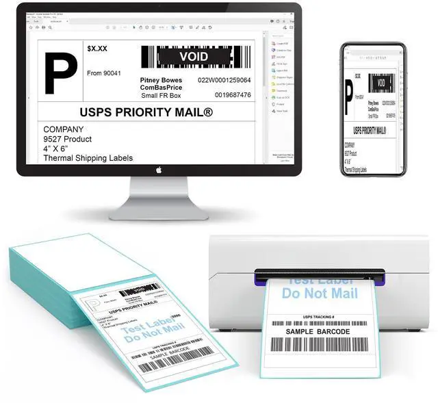 Alt view image 5 of 7 - Fanfold 4 x 6 Direct Thermal Labels with Blue Background Paper Perforated Shipping Labels for Thermal Printers, 100 Label per Stack, 1 Stack