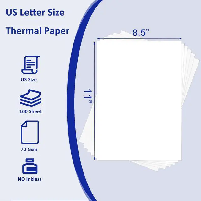 Alt view image 2 of 7 - 100 Sheets US Letter Size Thermal Printer Paper, Thermal Paper 8.5×11" for Inkless Printer, A4 Paper Compatible with M08F-Letter, M832, M834, MT800 Letter Paper Thermal Portable Printer