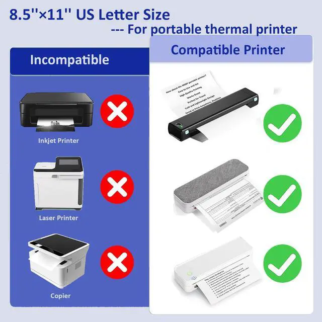 Alt view image 3 of 7 - 100 Sheets US Letter Size Thermal Printer Paper, Thermal Paper 8.5×11" for Inkless Printer, A4 Paper Compatible with M08F-Letter, M832, M834, MT800 Letter Paper Thermal Portable Printer