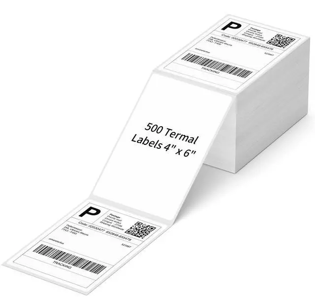Main image of 4" x 6" Fanfold Direct Thermal Labels, 500 Per Stack, White Perforated Shipping Labels Compatible with Zebra, Elton Printers(1 Stack)