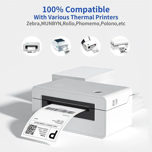 Alt view image 3 of 6 - 4" x 6" Fanfold Direct Thermal Labels, 500 Per Stack, White Perforated Shipping Labels Compatible with Zebra, Elton Printers(1 Stack)