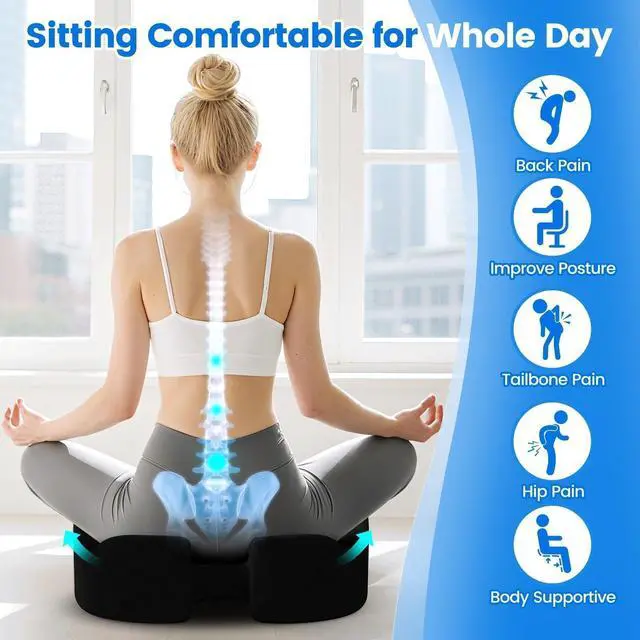 Alt view image 5 of 7 - Seat Cushion, Memory Foam Chair Cushions for Tailbone/Sciatica Easing, Chair Pillow with Handles for Car, Office Chair Cushion with Non-Slip Design, Ideal for Post-Surgery Recovery(Black)
