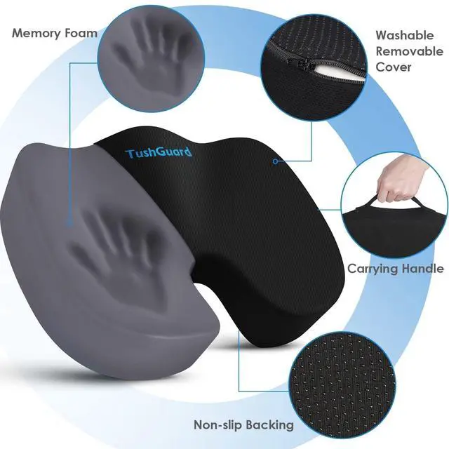 Alt view image 3 of 7 - Seat Cushion for Office Chair Memory Foam Non-Slip Desk Seat Cushion Back, Coccyx, Sciatica, Tailbone Pain Relief Butt Pillow for Office Chair, Car, Wheelchair, Black