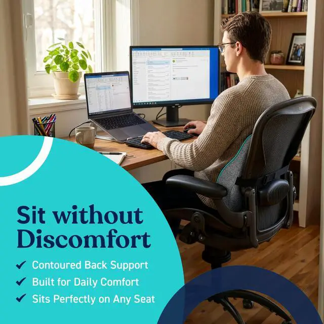 Alt view image 3 of 7 - Cushii V2 Back Support Cushion for Back and Lower Back Pain Relief Universal Fit for Desk, Office, Kitchen Chairs, Couch Cushions with Advanced Lumbar Support