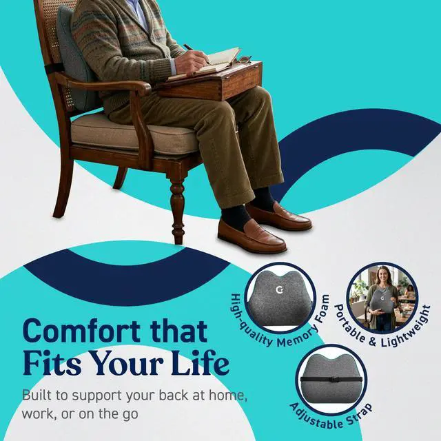 Alt view image 2 of 7 - Cushii V2 Back Support Cushion for Back and Lower Back Pain Relief Universal Fit for Desk, Office, Kitchen Chairs, Couch Cushions with Advanced Lumbar Support