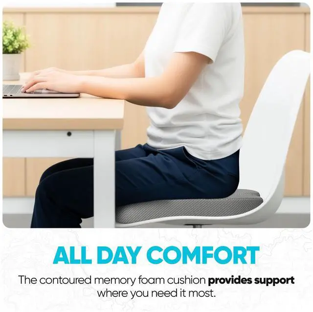 Alt view image 4 of 7 - Seat Cushion, Office Chair Cushion, Memory Foam Car Seat Cushions, Sciatica Coccyx Tailbone Pain Relief, Chair Cushions for Back Support, Sitting Pad for Gaming, Washable Cover, Non Slip
