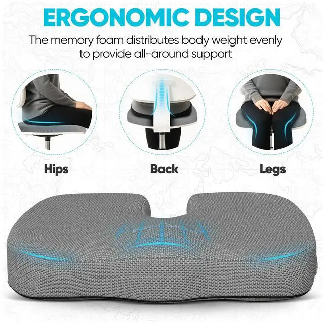 Alt view image 7 of 7 - Seat Cushion, Office Chair Cushion, Memory Foam Car Seat Cushions, Sciatica Coccyx Tailbone Pain Relief, Chair Cushions for Back Support, Sitting Pad for Gaming, Washable Cover, Non Slip
