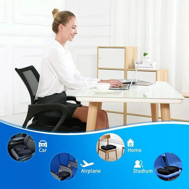 Alt view image 5 of 7 - Office Chair Cushion, Car Seat Cushion, Memory Foam Coccyx Cushion Pads for Tailbone Pain, Sciatica Relief Pillow, Correct Sitting Posture (Black)
