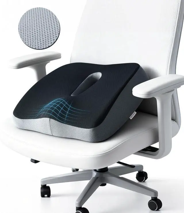 Main image of Memory Foam Seat Cushion, Large Office Chair Cushions Chair Pad for Tailbone Sciatica Coccyx Lower Back Pain Relief, Orthopedic Butt Pillow for Desk Chair Car Wheelchair Long Sitting (Black)