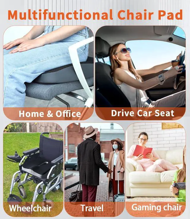 Alt view image 7 of 7 - Memory Foam Seat Cushion, Large Office Chair Cushions Chair Pad for Tailbone Sciatica Coccyx Lower Back Pain Relief, Orthopedic Butt Pillow for Desk Chair Car Wheelchair Long Sitting (Black)