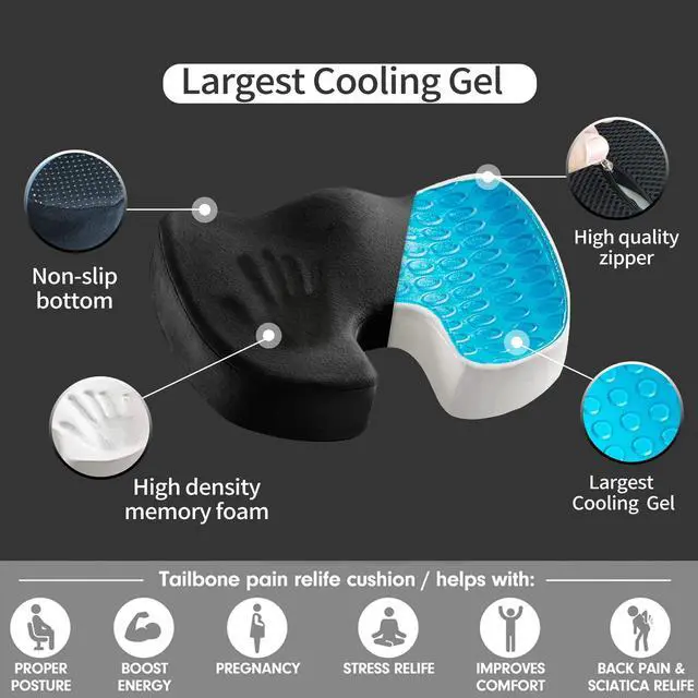 Alt view image 5 of 7 - Gel Seat Cushion for Long Sitting - Memory Foam Chair Pillow for Sciatica Pain Relief - Orthopedic Gel & Memory Foam Coccyx Ppad for Tailbone Sick - Office Chair Cushion for Back Pain Grey