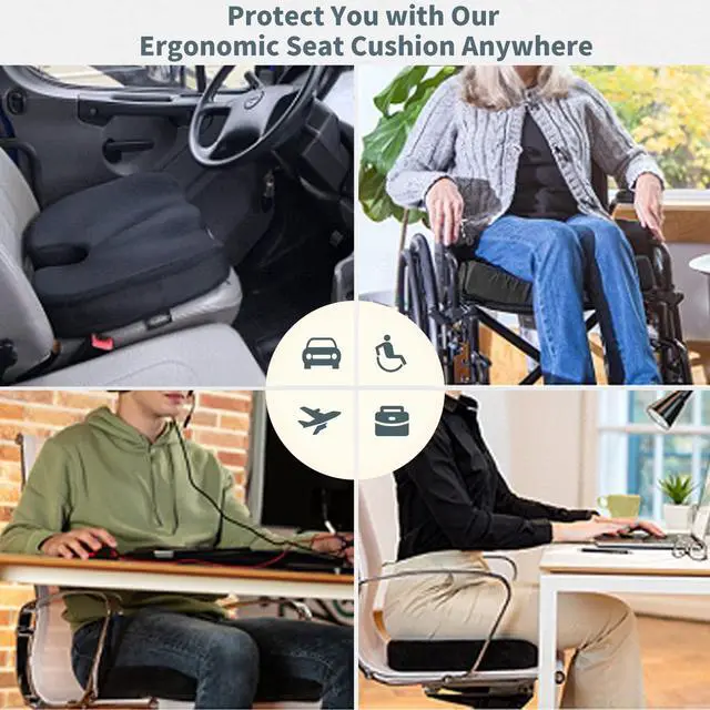 Alt view image 7 of 7 - Gel Seat Cushion for Long Sitting - Memory Foam Chair Pillow for Sciatica Pain Relief - Orthopedic Gel & Memory Foam Coccyx Ppad for Tailbone Sick - Office Chair Cushion for Back Pain Grey
