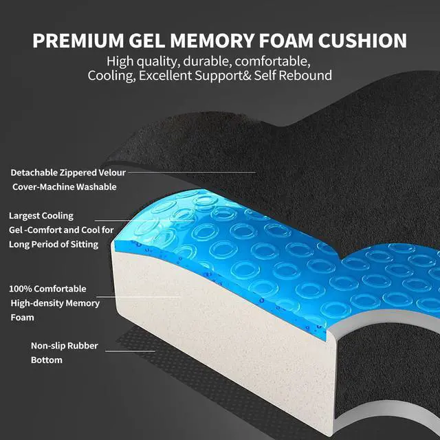 Alt view image 4 of 7 - Gel Seat Cushion for Long Sitting - Memory Foam Chair Pillow for Sciatica Pain Relief - Orthopedic Gel & Memory Foam Coccyx Ppad for Tailbone Sick - Office Chair Cushion for Back Pain Grey