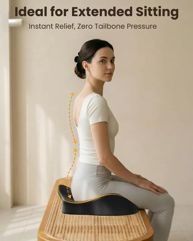 Alt view image 2 of 7 - Seat Cushion, X Large Office Chair Cushion for Sciatica Pain Relief, Memory Foam Ergonomic Cushions Pad Pillow for Car, Home, Hip, Tailbone, Coccyx, Long Sitting