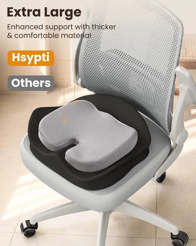 Alt view image 4 of 7 - Seat Cushion, X Large Office Chair Cushion for Sciatica Pain Relief, Memory Foam Ergonomic Cushions Pad Pillow for Car, Home, Hip, Tailbone, Coccyx, Long Sitting