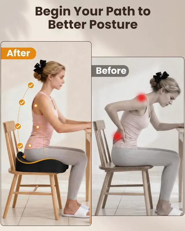 Alt view image 5 of 7 - Seat Cushion, X Large Office Chair Cushion for Sciatica Pain Relief, Memory Foam Ergonomic Cushions Pad Pillow for Car, Home, Hip, Tailbone, Coccyx, Long Sitting