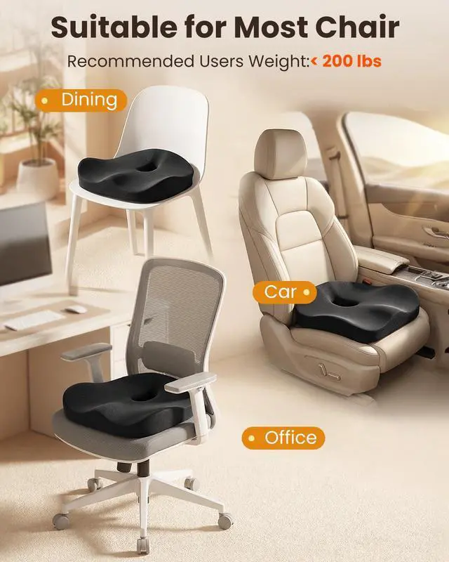Alt view image 7 of 7 - Seat Cushion, X Large Office Chair Cushion for Sciatica Pain Relief, Memory Foam Ergonomic Cushions Pad Pillow for Car, Home, Hip, Tailbone, Coccyx, Long Sitting