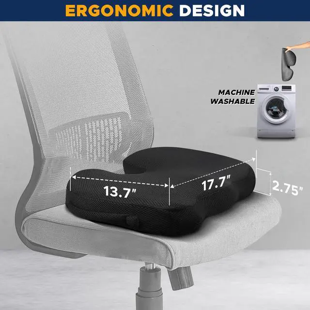 Alt view image 3 of 6 - Gel Seat Cushion Office Chair Cushions for Sciatica & Tailbone Pain Relief Coccyx Memory Foam Desk Chair Support & Car Seat Cushion Back Pain Relief Pillow for Long Sitting
