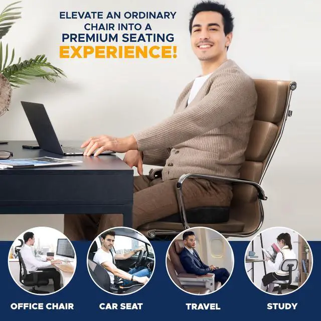 Alt view image 2 of 6 - Gel Seat Cushion Office Chair Cushions for Sciatica & Tailbone Pain Relief Coccyx Memory Foam Desk Chair Support & Car Seat Cushion Back Pain Relief Pillow for Long Sitting